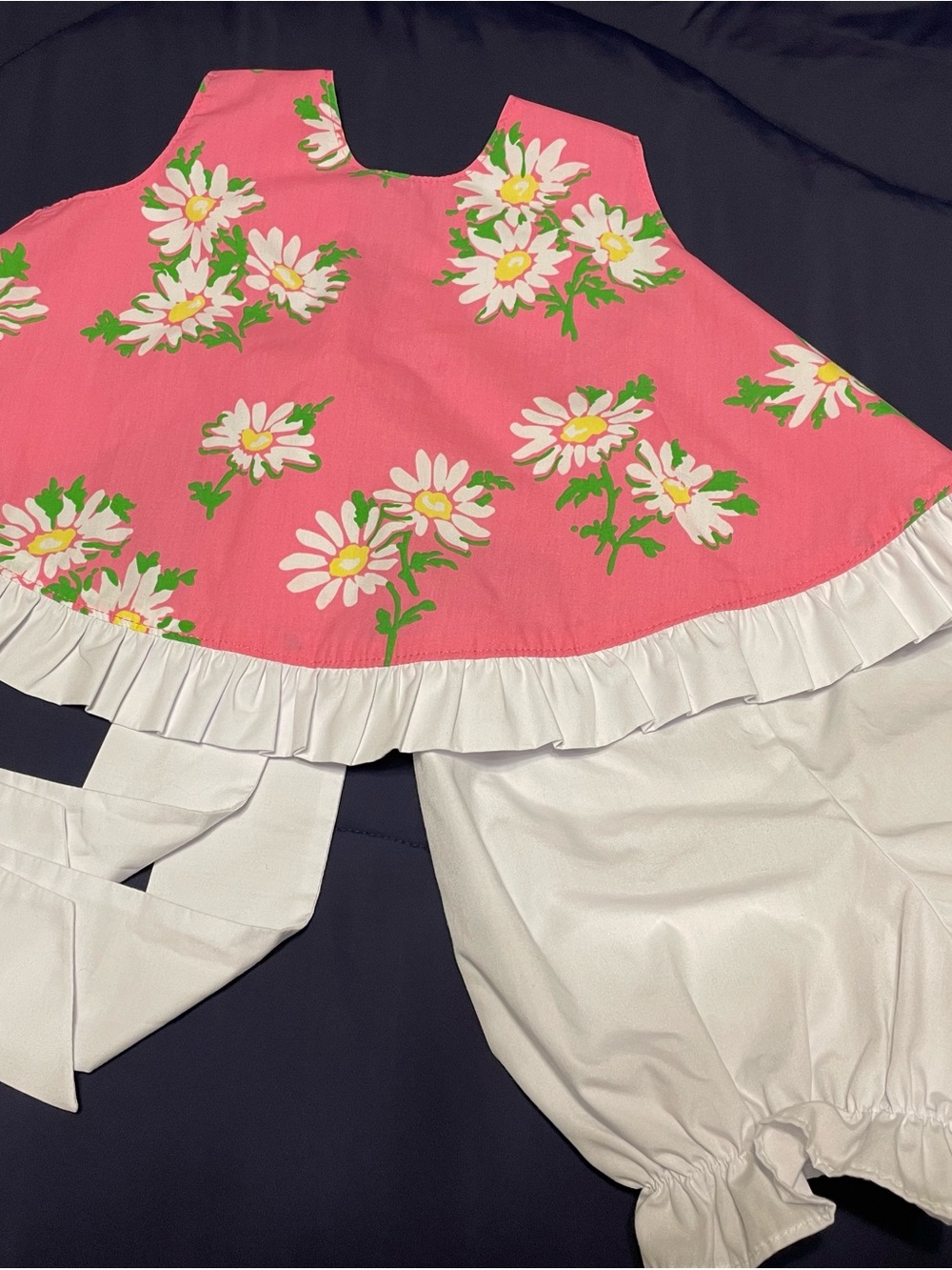 The Beaufort Bonnet Company Pink Daisy Floral Matching Set with White Bloomers